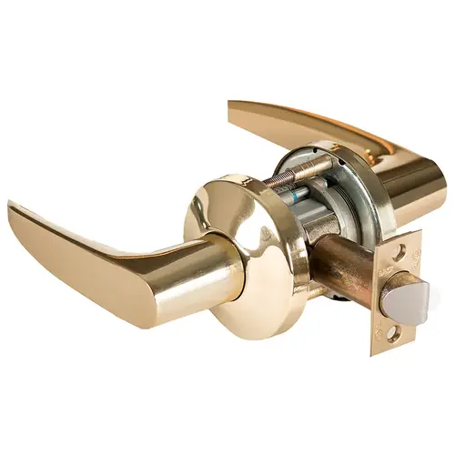 Grade 1 Patio Cylindrical Lock, Lost Motion, 16 Lever, C Rose, Non-Keyed, Bright Brass Finish, 2-3/4" ANSI Strike, Non-handed Bright Brass