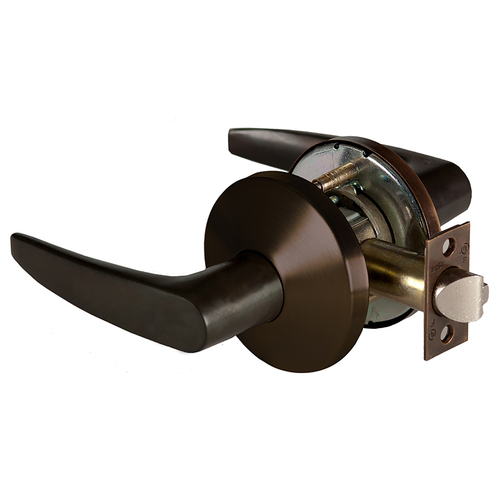 Grade 1 Patio Cylindrical Lock, Lost Motion, 16 Lever, L Rose, Non-Keyed, Dark Bronze Finish, 2-3/4" ANSI Strike, Non-handed Dark Bronze