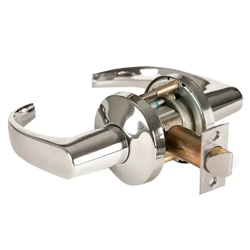 Grade 1 Passage Cylindrical Lock, Lost Motion, 14 Lever, K Rose, Non-Keyed, Bright Nickel Finish, 4-7/8" ANSI Strike, Non-handed Bright Nickel