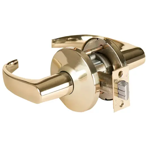 Grade 1 Patio Cylindrical Lock, Lost Motion, 14 Lever, L Rose, Non-Keyed, Bright Brass Finish, 2-3/4" ANSI Strike, Non-handed Bright Brass