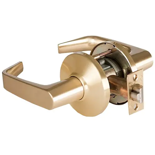 Grade 1 Passage Cylindrical Lock, Lost Motion, 15 Lever, D Rose, Non-Keyed, Satin Brass Finish, 2-3/4" ANSI Strike, Non-handed Satin Brass