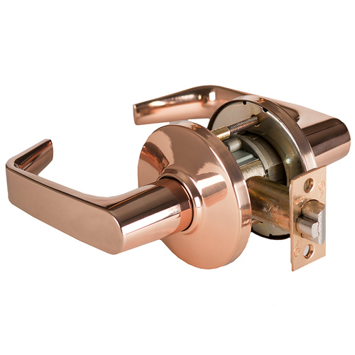 Grade 1 Patio Cylindrical Lock, Lost Motion, 15 Lever, D Rose, Non-Keyed, Bright Bronze Finish, 4-7/8" ANSI Strike, Non-handed Bright Bronze