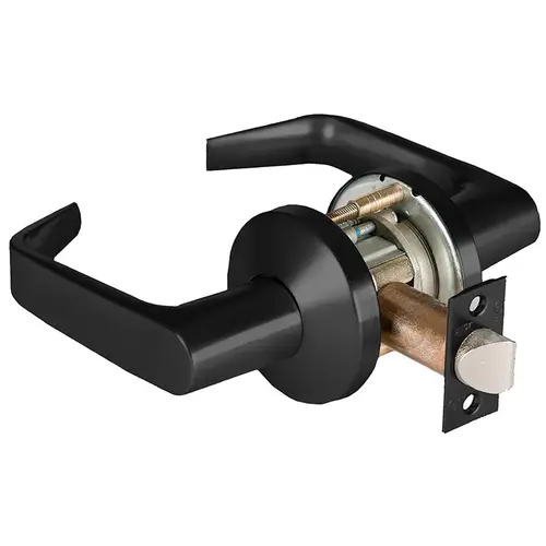 Grade 1 Patio Cylindrical Lock, Lost Motion, 15 Lever, K Rose, Non-Keyed, Matte Black Finish, 2-3/4" ANSI Strike, Non-handed Matte Black