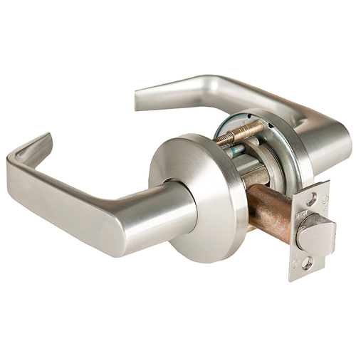 Grade 1 Passage Cylindrical Lock, Lost Motion, 15 Lever, K Rose, Non-Keyed, Satin Nickel Finish, 4-7/8" ANSI Strike, Non-handed Satin Nickel