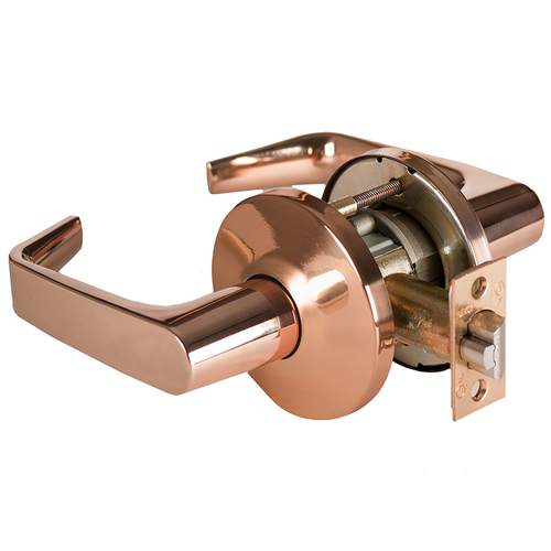 Grade 1 Exit Cylindrical Lock, Lost Motion, 15 Lever, L Rose, Non-Keyed, Bright Bronze Finish, 2-3/4" ANSI Strike, Non-handed Bright Bronze