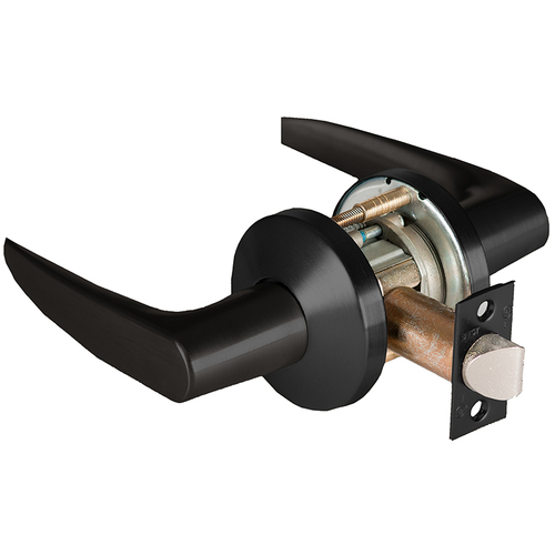 Grade 1 Patio Cylindrical Lock, Lost Motion, 16 Lever, K Rose, Non-Keyed, Matte Black Finish, 2-3/4" ANSI Strike, Non-handed Matte Black