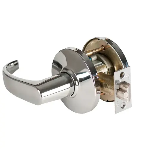 Grade 1 Exit Cylindrical Lock, Lost Motion, 14 Lever, D Rose, Non-Keyed, Bright Chrome Finish, 4-7/8" ANSI Strike, Non-handed Bright Chrome