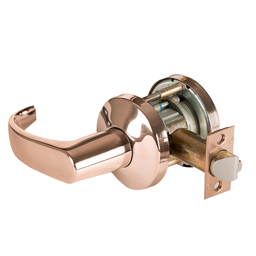 Grade 1 Closet Cylindrical Lock, Lost Motion, 14 Lever, K Rose, Non-Keyed, Bright Bronze Finish, 4-7/8" ANSI Strike, Non-handed Bright Bronze