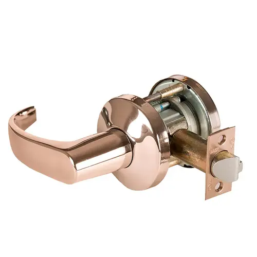 Grade 1 Exit Cylindrical Lock, Lost Motion, 14 Lever, K Rose, Non-Keyed, Bright Bronze Finish, 2-3/4" ANSI Strike, Non-handed Bright Bronze