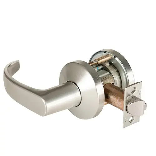 Grade 1 Closet Cylindrical Lock, Lost Motion, 14 Lever, K Rose, Non-Keyed, Satin Nickel Finish, 2-3/4" ANSI Strike, Non-handed Satin Nickel