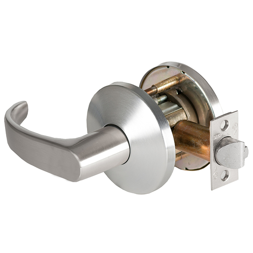 9K Series 2-3/4" Backset Exit 14 Lever and L Rose with ANSI Strike Satin Chrome Finish