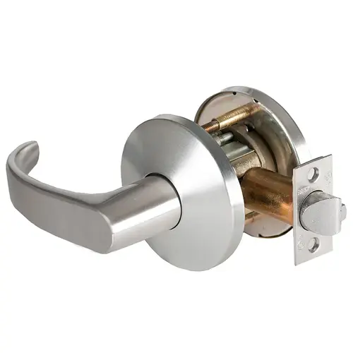 Grade 1 Closet Cylindrical Lock, Lost Motion, 14 Lever, L Rose, Non-Keyed, Satin Chrome Anti-Microbial Finish, 4-7/8" ANSI Strike, Non-handed Satin Chrome Anti-Microbial