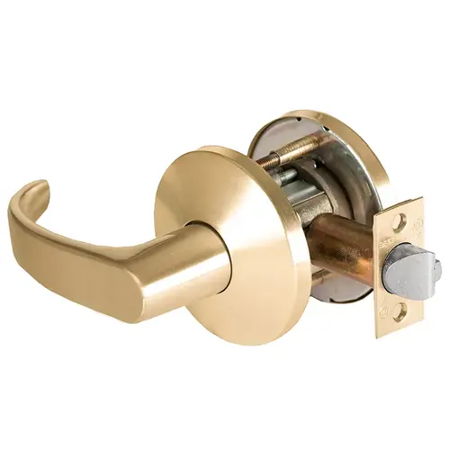 Grade 1 Closet Cylindrical Lock, Lost Motion, 14 Lever, L Rose, Non-Keyed, Satin Brass Finish, 2-3/4" ANSI Strike, Non-handed Satin Brass