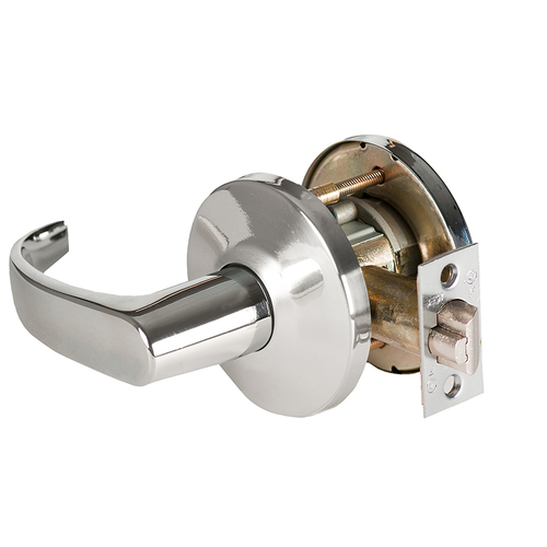 9K Series 2-3/4" Backset Exit 14 Lever and L Rose with ANSI Strike Bright Chrome Finish