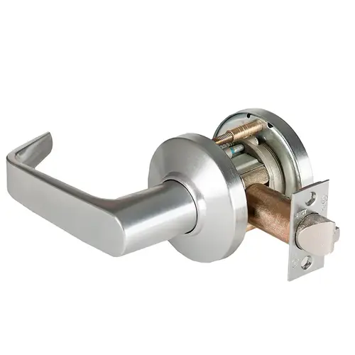 Grade 1 Closet Cylindrical Lock, Lost Motion, 15 Lever, C Rose, Non-Keyed, Satin Chrome Finish, 2-3/4" ANSI Strike, Non-handed Satin Chrome