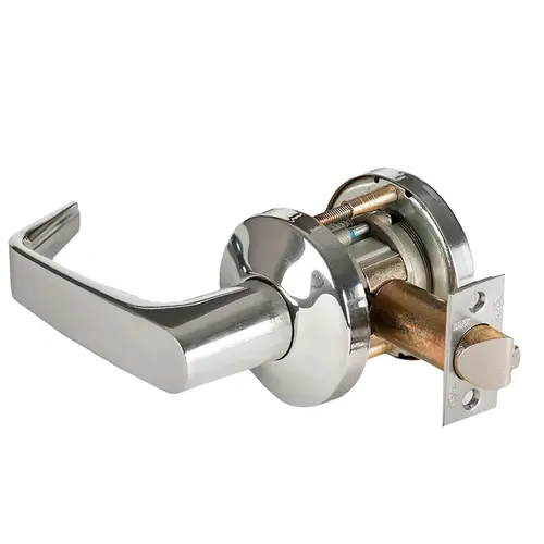 Grade 1 Exit Cylindrical Lock, Lost Motion, 15 Lever, K Rose, Non-Keyed, Bright Chrome Finish, 4-7/8" ANSI Strike, Non-handed Bright Chrome