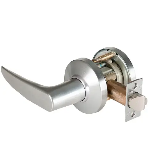 Grade 1 Exit Cylindrical Lock, Lost Motion, 16 Lever, C Rose, Non-Keyed, Satin Chrome Finish, 2-3/4" ANSI Strike, Non-handed Satin Chrome