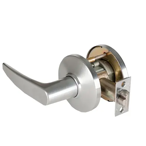 Grade 1 Closet Cylindrical Lock, Lost Motion, 16 Lever, D Rose, Non-Keyed, Satin Chrome Anti-Microbial Finish, 2-3/4" ANSI Strike, Non-handed Satin Chrome Anti-Microbial