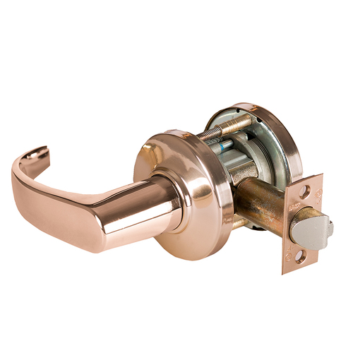 Grade 1 Closet Cylindrical Lock, Lost Motion, 14 Lever, C Rose, Non-Keyed, Bright Bronze Finish, 4-7/8" ANSI Strike, Non-handed Bright Bronze