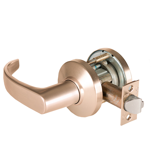 Grade 1 Closet Cylindrical Lock, Lost Motion, 14 Lever, C Rose, Non-Keyed, Satin Bronze Finish, 4-7/8" ANSI Strike, Non-handed Satin Bronze