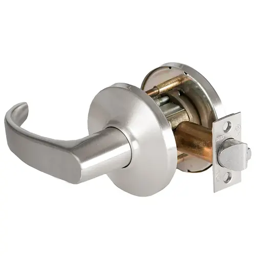 Grade 1 Exit Cylindrical Lock, Lost Motion, 14 Lever, D Rose, Non-Keyed, Satin Chrome Finish, 2-3/4" ANSI Strike, Non-handed Satin Chrome