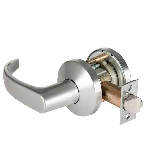 Grade 1 Exit Cylindrical Lock, Lost Motion, 14 Lever, K Rose, Non-Keyed, Satin Chrome Finish, 4-7/8" ANSI Strike, Non-handed Satin Chrome