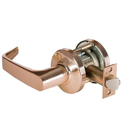 Grade 1 Exit Cylindrical Lock, Lost Motion, 15 Lever, C Rose, Non-Keyed, Bright Bronze Finish, 2-3/4" ANSI Strike, Non-handed Bright Bronze