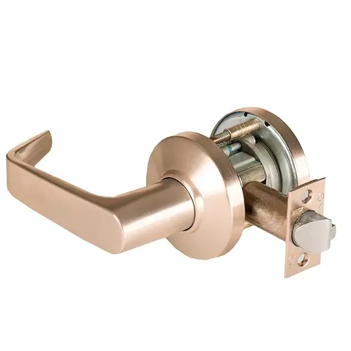 Grade 1 Exit Cylindrical Lock, Lost Motion, 15 Lever, C Rose, Non-Keyed, Satin Bronze Finish, 4-7/8" ANSI Strike, Non-handed Satin Bronze