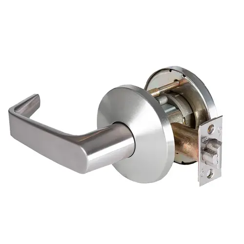 9K Series 2-3/4" Backset Exit 15 Lever and L Rose with ANSI Strike Satin Chrome Finish