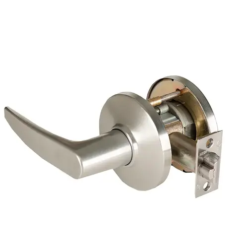 Grade 1 Closet Cylindrical Lock, Lost Motion, 16 Lever, D Rose, Non-Keyed, Satin Nickel Finish, 4-7/8" ANSI Strike, Non-handed Satin Nickel