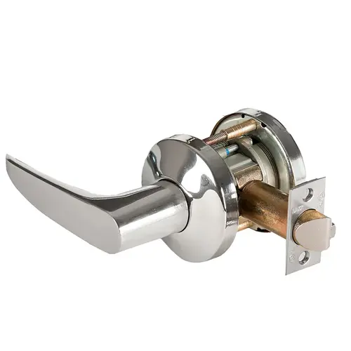 Grade 1 Exit Cylindrical Lock, Lost Motion, 16 Lever, K Rose, Non-Keyed, Bright Chrome Finish, 2-3/4" ANSI Strike, Non-handed Bright Chrome