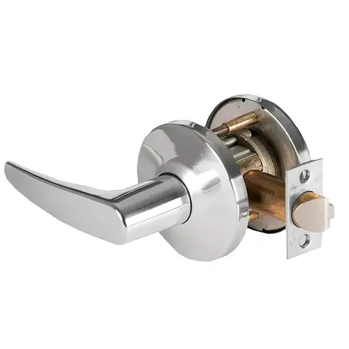 Grade 1 Exit Cylindrical Lock, Lost Motion, 16 Lever, L Rose, Non-Keyed, Bright Chrome Finish, 4-7/8" ANSI Strike, Non-handed Bright Chrome