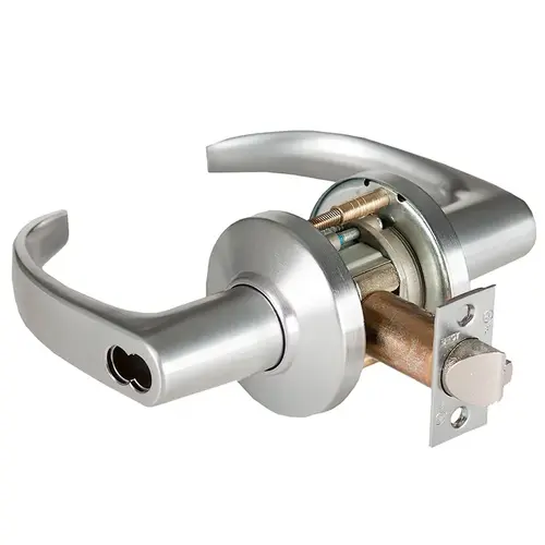 Grade 1 Entrance Cylindrical Lock, Lost Motion, 14 Lever, C Rose, SFIC Less Core, Satin Chrome Anti-Microbial Finish, 4-7/8" ANSI Strike, Non-handed Satin Chrome Anti-Microbial