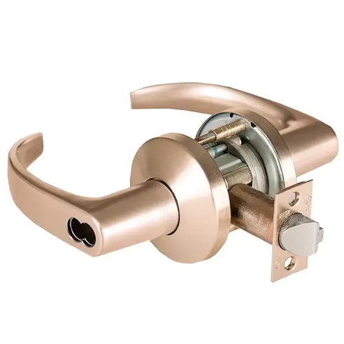 Grade 1 Communicating Cylindrical Lock, Lost Motion, 14 Lever, K Rose, SFIC Less Core, Satin Bronze Finish, 2-3/4" ANSI Strike, Non-handed Satin Bronze