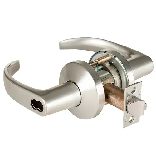 Grade 1 Hotel Cylindrical Lock, Lost Motion, 14 Lever, K Rose, SFIC Less Core, Satin Nickel Finish, 4-7/8" ANSI Strike, Non-handed Satin Nickel