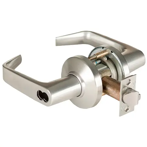 Grade 1 Communicating Cylindrical Lock, Lost Motion, 15 Lever, C Rose, SFIC Less Core, Satin Nickel Finish, 4-7/8" ANSI Strike, Non-handed Satin Nickel