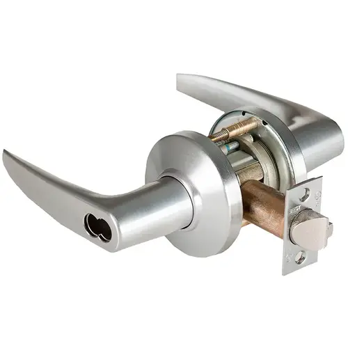 Grade 1 Office Cylindrical Lock, Lost Motion, 16 Lever, C Rose, SFIC Less Core, Satin Chrome Finish, 2-3/4" ANSI Strike, Non-handed Satin Chrome