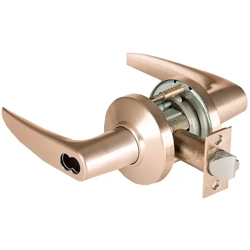 Grade 1 Apartment Cylindrical Lock, Lost Motion, 16 Lever, C Rose, SFIC Less Core, Satin Bronze Finish, 2-3/4" ANSI Strike, Non-handed Satin Bronze