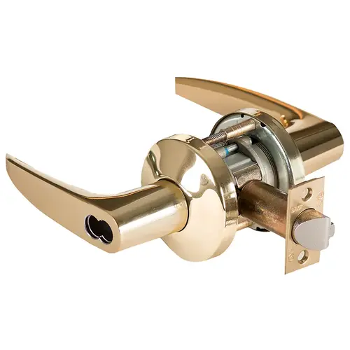 Grade 1 Special Cylindrical Lock, Lost Motion, 16 Lever, K Rose, SFIC Less Core, Bright Brass Finish, 2-3/4" ANSI Strike, Non-handed Bright Brass