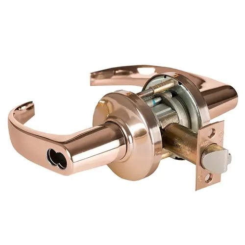 Grade 1 Classroom Cylindrical Lock, Lost Motion, 14 Lever, C Rose, SFIC Less Core, Bright Bronze Finish, 2-3/4" ANSI Strike, Non-handed Bright Bronze