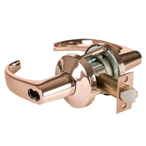 Grade 1 Entrance Cylindrical Lock, Lost Motion, 14 Lever, K Rose, SFIC Less Core, Bright Bronze Finish, 2-3/4" ANSI Strike, Non-handed Bright Bronze