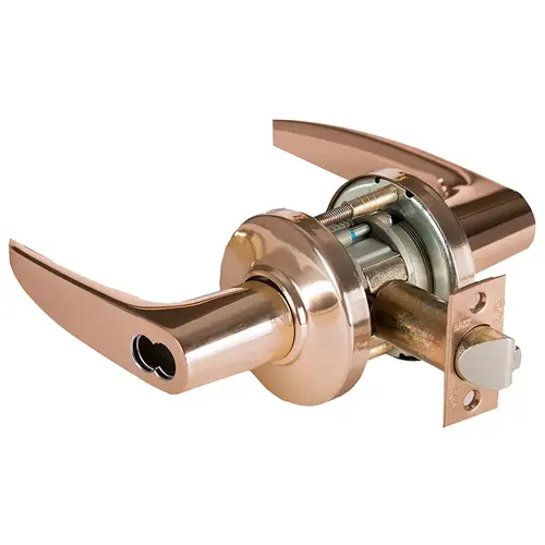 Grade 1 Classroom Cylindrical Lock, Lost Motion, 16 Lever, C Rose, SFIC Less Core, Bright Bronze Finish, 2-3/4" ANSI Strike, Non-handed Bright Bronze