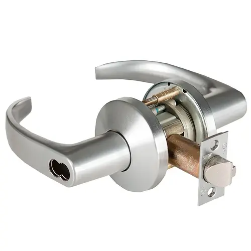 Grade 1 Entrance/Office Cylindrical Lock, Lost Motion, 14 Lever, K Rose, SFIC Less Core, Satin Chrome Finish, 2-3/4" ANSI Strike, Non-handed Satin Chrome