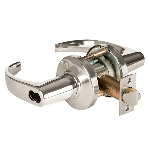 Grade 1 Special Cylindrical Lock, Lost Motion, 14 Lever, C Rose, SFIC Less Core, Bright Nickel Finish, 4-7/8" ANSI Strike, Non-handed Bright Nickel