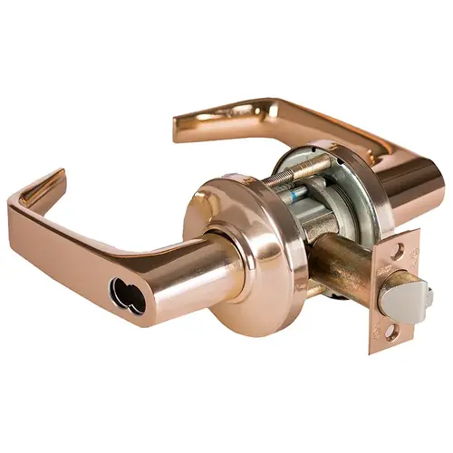 Grade 1 Institutional Cylindrical Lock, Lost Motion, 15 Lever, C Rose, SFIC Less Core, Bright Bronze Finish, 4-7/8" ANSI Strike, Non-handed Bright Bronze