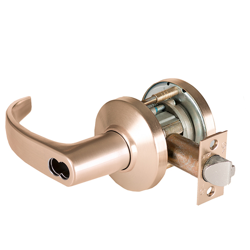 Grade 1 Special Cylindrical Lock, Lost Motion, 14 Lever, C Rose, SFIC Less Core, Satin Bronze Finish, 4-7/8" ANSI Strike, Non-handed Satin Bronze