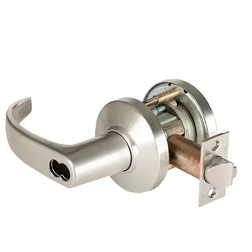 Grade 1 Closet/Storeroom Cylindrical Lock, Lost Motion, 14 Lever, C Rose, SFIC Less Core, Satin Nickel Finish, 4-7/8" ANSI Strike, Non-handed Satin Nickel