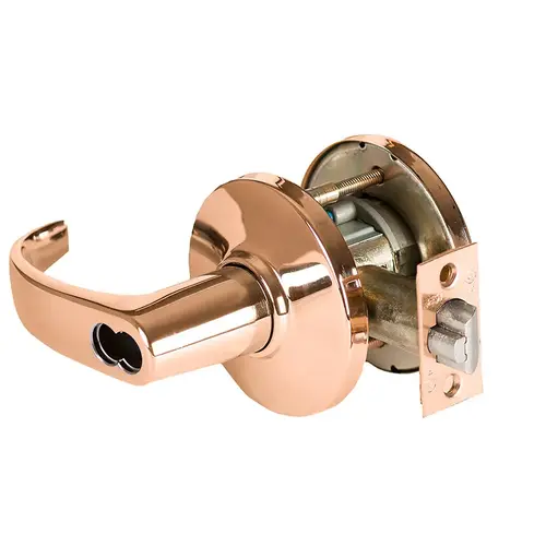 Grade 1 Closet/Storeroom Cylindrical Lock, Lost Motion, 14 Lever, D Rose, SFIC Less Core, Bright Bronze Finish, 2-3/4" ANSI Strike, Non-handed Bright Bronze