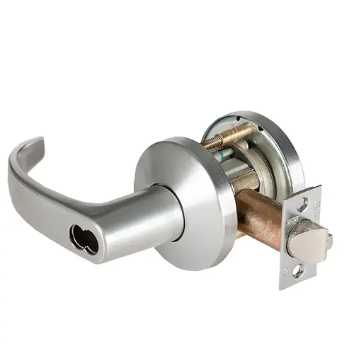 Grade 1 Closet/Storeroom Cylindrical Lock, Lost Motion, 14 Lever, K Rose, SFIC Less Core, Satin Chrome Anti-Microbial Finish, 2-3/4" ANSI Strike, Non-handed Satin Chrome Anti-Microbial