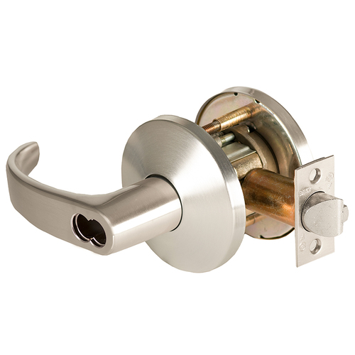 Grade 1 Special Cylindrical Lock, Lost Motion, 14 Lever, L Rose, SFIC Less Core, Satin Nickel Finish, 2-3/4" ANSI Strike, Non-handed Satin Nickel